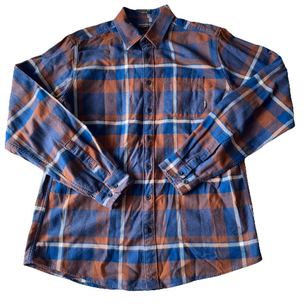 Eddie Bauer Flannel Shirt Mens Large Tall Blue Plaid Multicolor Down Classic Fit